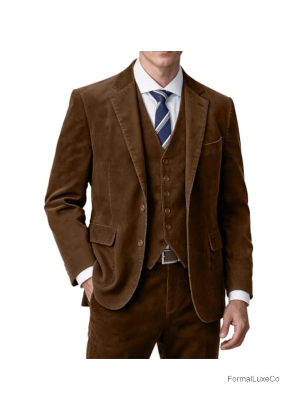 Men's 3-Piece Corduroy Suit Set Polyester Wool Vest Trousers Formal Wedding